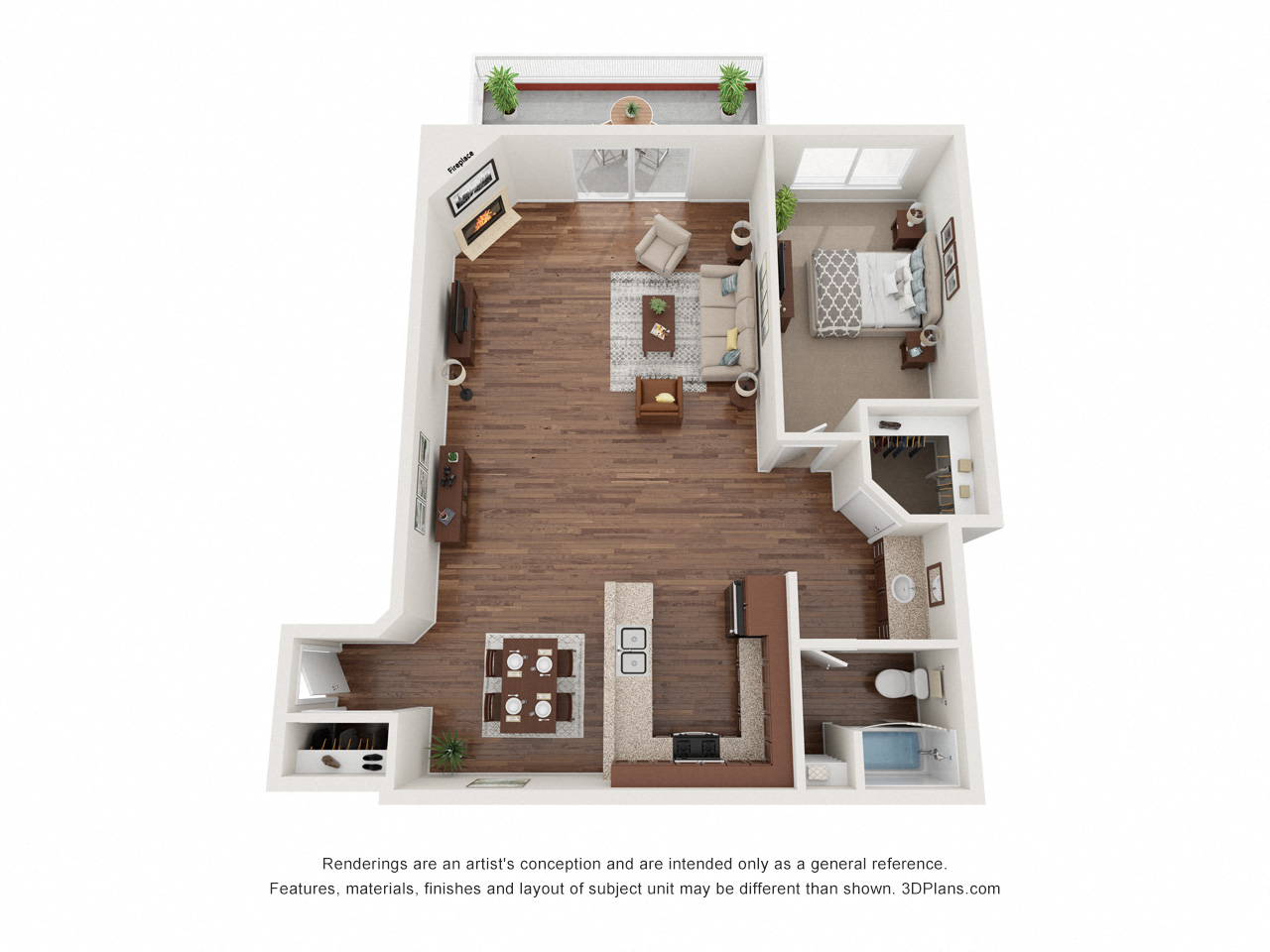 Floor plan for 1 bed, 1 bath, 780 sqft